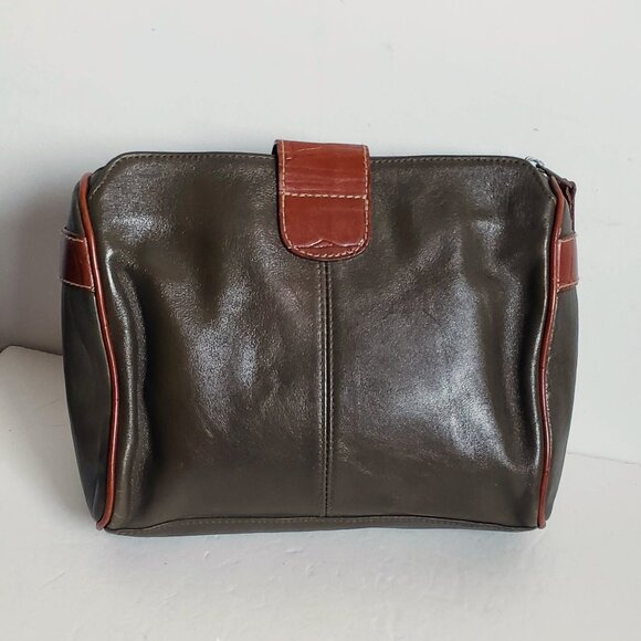 Vintage Olive Genuine Leather Organizer Travel Toiletry Bag Case VALERIE STEVENS - Picture 5 of 11